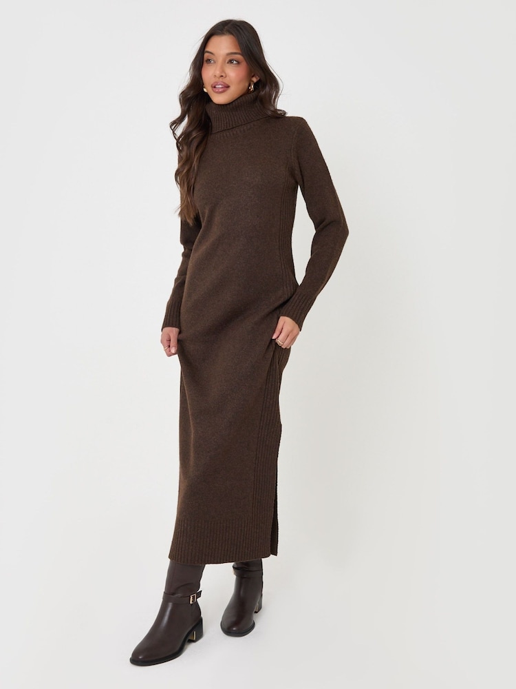 Threadbare Brown Turtle Neck Maxi Jumper Dress - Image 1 of 5 Threadbare Brown Turtle Neck Maxi Jumper Dress - Image 1 of 5