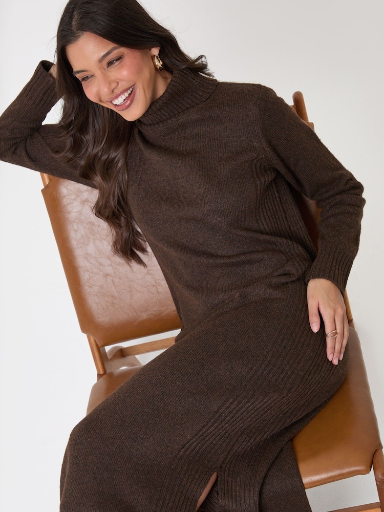 Threadbare Brown Turtle Neck Maxi Jumper Dress - Image 5 of 5 Threadbare Brown Turtle Neck Maxi Jumper Dress - Image 5 of 5