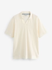 Ecru Cuban Collar Textured 100% Cotton Short Sleeve Polo Shirt - Image 5 of 7