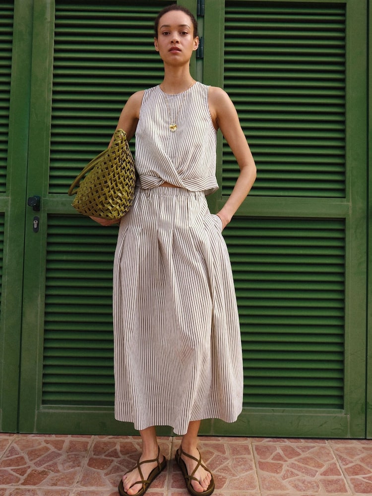 Hush Green Ivy Pleated Stripe Midi Skirt - Image 1 of 6