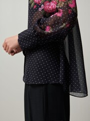 Schwarz - Langärmelige Bluse mit Blumen und Punkten​​​​​​​ - Bild 4 von 6