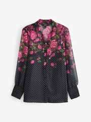 Schwarz - Langärmelige Bluse mit Blumen und Punkten​​​​​​​ - Bild 5 von 6