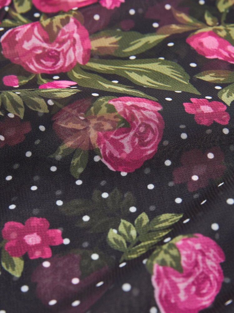 Schwarz - Langärmelige Bluse mit Blumen und Punkten​​​​​​​ - Bild 6 von 6