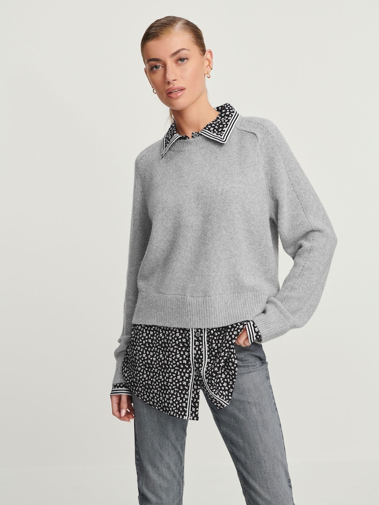 Grey Floral Shirt Layer Jumper - Image 1 of 6