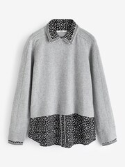 Grey Floral Shirt Layer Jumper - Image 5 of 6