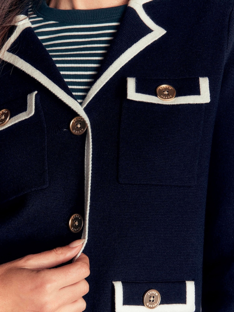 Boden Blue Phoebe Collared Knitted Jacket - Image 2 of 6 Boden Blue Phoebe Collared Knitted Jacket - Image 2 of 6