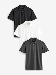 White/Grey/Black Muscle Fit Short Sleeve Jersey Polo Shirts 3 Pack - Image 1 of 9