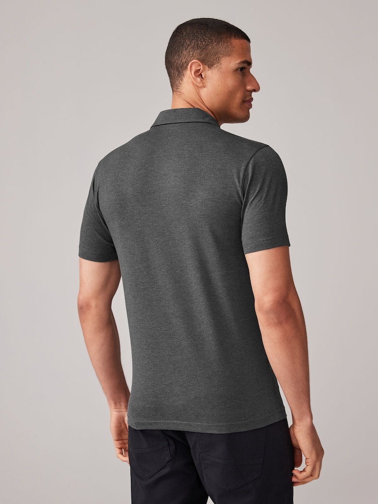 Weiß/Grau/Schwarz - Muskuläre Passform - Kurzärmlige Jersey-Polo-Shirts 3er-Pack - Image 6 of 9