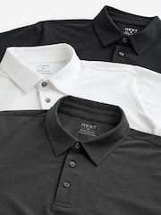 White/Grey/Black Muscle Fit Short Sleeve Jersey Polo Shirts 3 Pack - Image 8 of 9