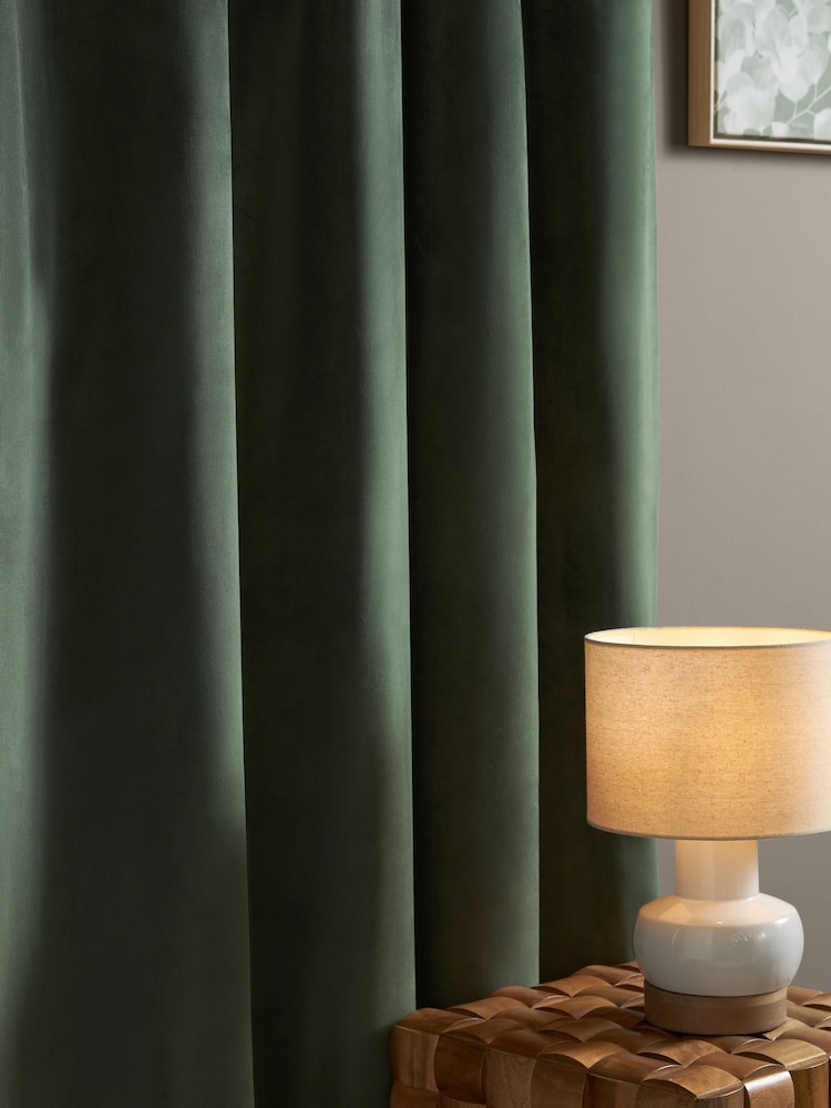 Green Dark Matte Velvet Super Thermal Curtains - Image 5 of 6