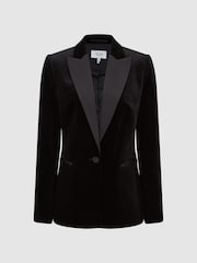 Reiss Black Opal Velvet Single Breasted Suit Blazer - Image 4 of 6