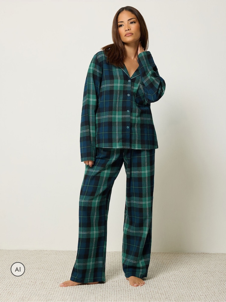Vert - PixieGirl Petite Check Long Sleeve Cotton Pyjamas Set - Image 1 de 6 Vert - PixieGirl Petite Check Long Sleeve Cotton Pyjamas Set - Image 1 de 6