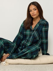 Vert - PixieGirl Petite Check Long Sleeve Cotton Pyjamas Set - Image 2 de 6
