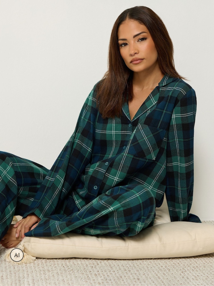 Vert - PixieGirl Petite Check Long Sleeve Cotton Pyjamas Set - Image 2 de 6 Vert - PixieGirl Petite Check Long Sleeve Cotton Pyjamas Set - Image 2 de 6