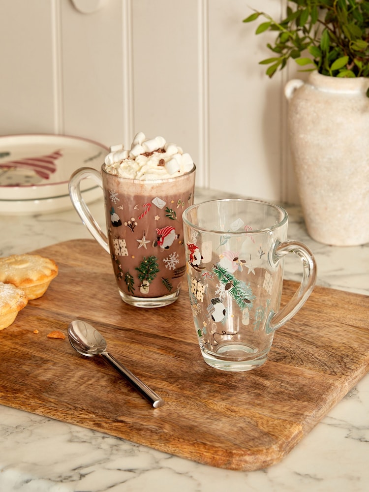 Green Christmas Gonk Glass Mugs Set of 2 - Image 1 of 3