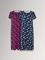 Yours Curve Animal Bow Print Soft Touch Nightdresses 2 Pack - Image 1 of 6