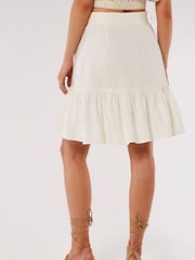 Apricot Cream Button Tier Mini Tie Skirt With Linen - Image 2 of 4