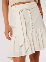 Apricot Cream Button Tier Mini Tie Skirt With Linen - Image 4 of 4