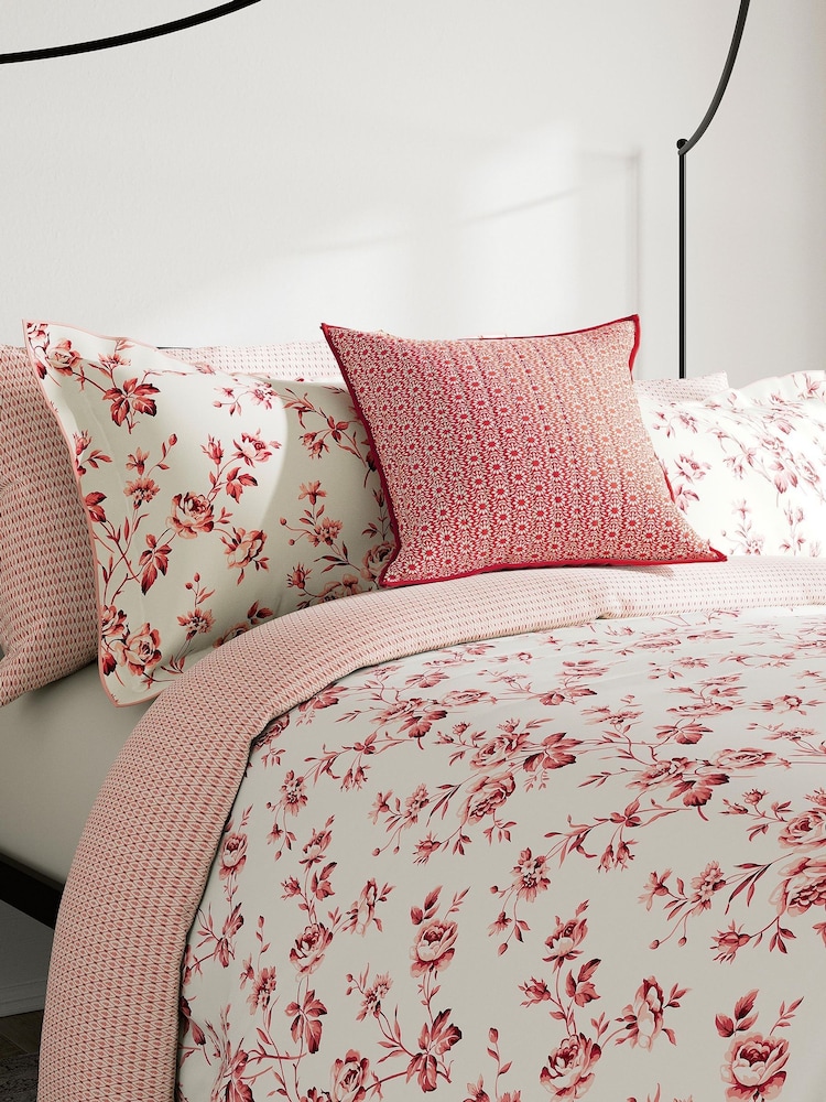 V&A Pink Garden Rose Cotton Duvet Cover & Pillowcase Set - Image 1 of 3 V&A Pink Garden Rose Cotton Duvet Cover & Pillowcase Set - Image 1 of 3