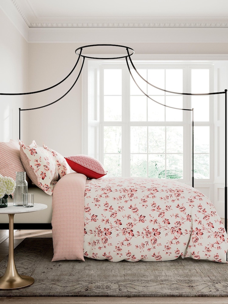 V&A Pink Garden Rose Cotton Duvet Cover & Pillowcase Set - Image 2 of 3 V&A Pink Garden Rose Cotton Duvet Cover & Pillowcase Set - Image 2 of 3