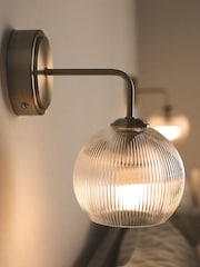 The Set 2 Pack Brass Rechargeable Ribbed Glass Round Wall Lights - Image 2 of 6