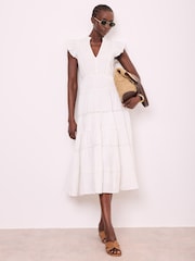 Mint Velvet White Cotton Tiered Maxi Dress - Image 1 of 8