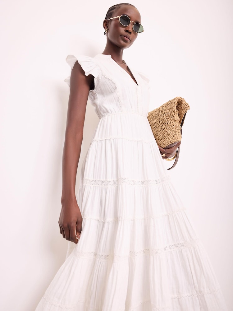 Mint Velvet White Cotton Tiered Maxi Dress - Image 2 of 8 Mint Velvet White Cotton Tiered Maxi Dress - Image 2 of 8
