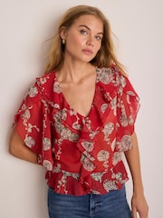 Mint Velvet Red Printed Ruffle Blouse - Image 1 of 7