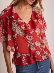 Mint Velvet Red Printed Ruffle Blouse - Image 4 of 7