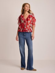 Mint Velvet Red Printed Ruffle Blouse - Image 5 of 7