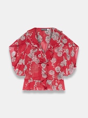 Mint Velvet Red Printed Ruffle Blouse - Image 6 of 7