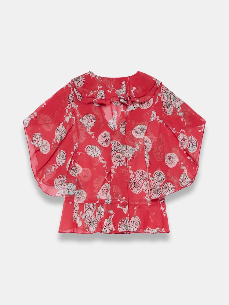 Mint Velvet Red Printed Ruffle Blouse - Image 7 of 7