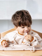 Bibado Cream Coverall Attachable Weaning Bib: Forest Friends - Image 1 of 4