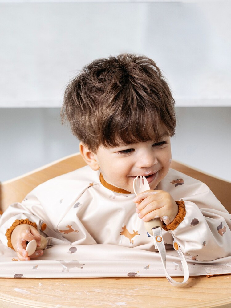 Bibado Cream Coverall Attachable Weaning Bib: Forest Friends - Image 1 of 4