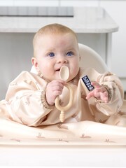 Bibado Cream Coverall Attachable Weaning Bib: Happy Hares - Image 1 of 5