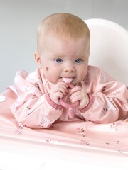 Bibado Pink Coverall Attachable Weaning Bib: Curious Cottontails - Image 1 of 5