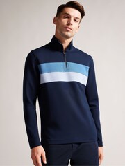 Ted Baker Blue Regular Fit Half Zip Sweat Top - Image 1 of 5