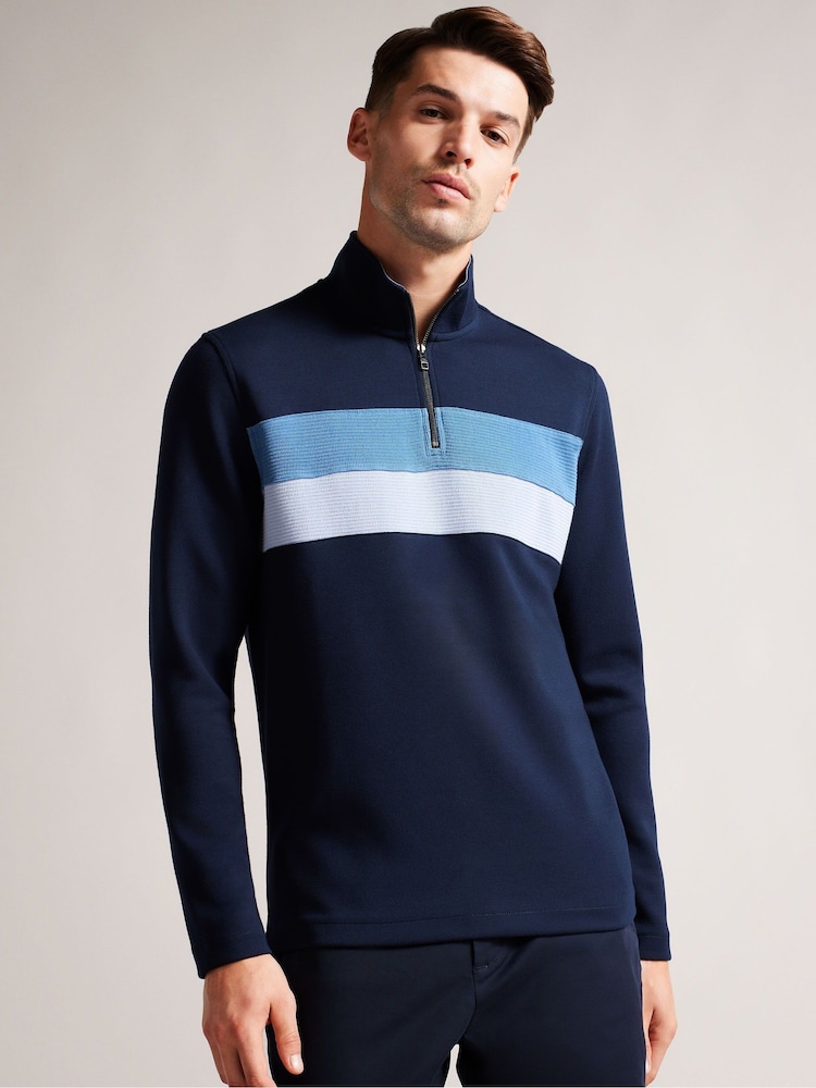 Ted Baker Blue Regular Fit Half Zip Sweat Top - Image 1 of 5