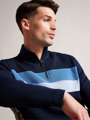 Ted Baker Blue Regular Fit Half Zip Sweat Top - Image 3 of 5