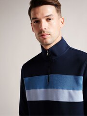 Ted Baker Blue Regular Fit Half Zip Sweat Top - Image 4 of 5