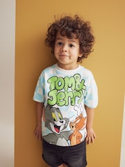 Blue/White Check Tom and Jerry Short Sleeve 100% Cotton T-Shirt (3mths-8yrs) - Image 1 of 8
