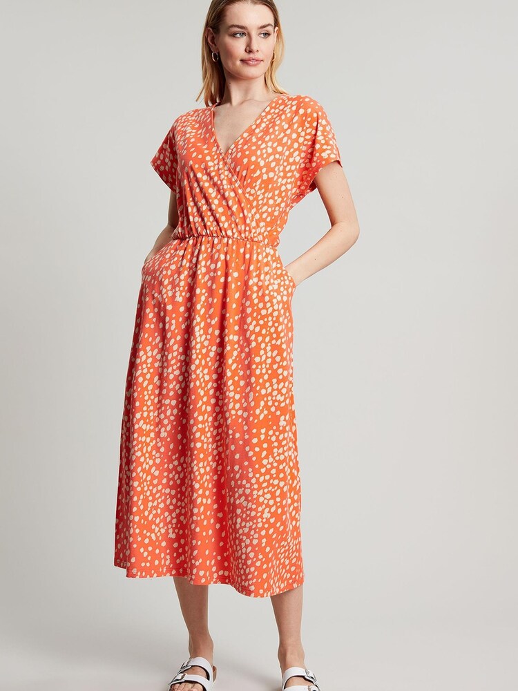 Joules Orange Vivian Midi Jersey Wrap Dress - Image 1 of 6 Joules Orange Vivian Midi Jersey Wrap Dress - Image 1 of 6