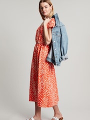 Joules Orange Vivian Midi Jersey Wrap Dress - Image 3 of 6