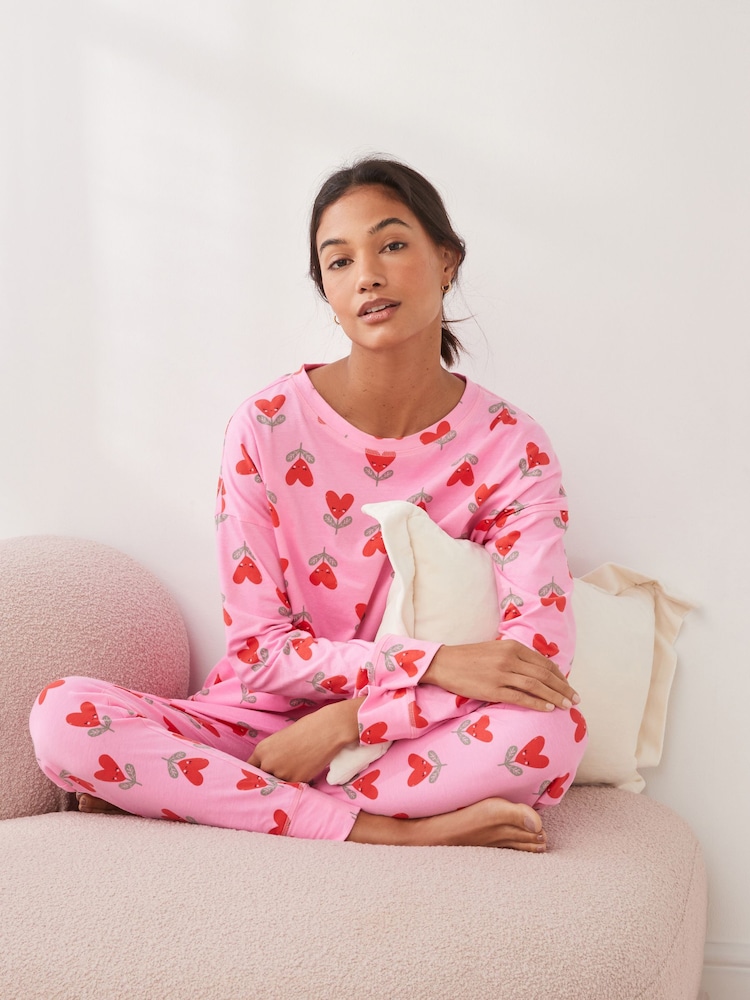 Pink Heart 100% Cotton Long Sleeve Pyjamas - Image 1 of 8