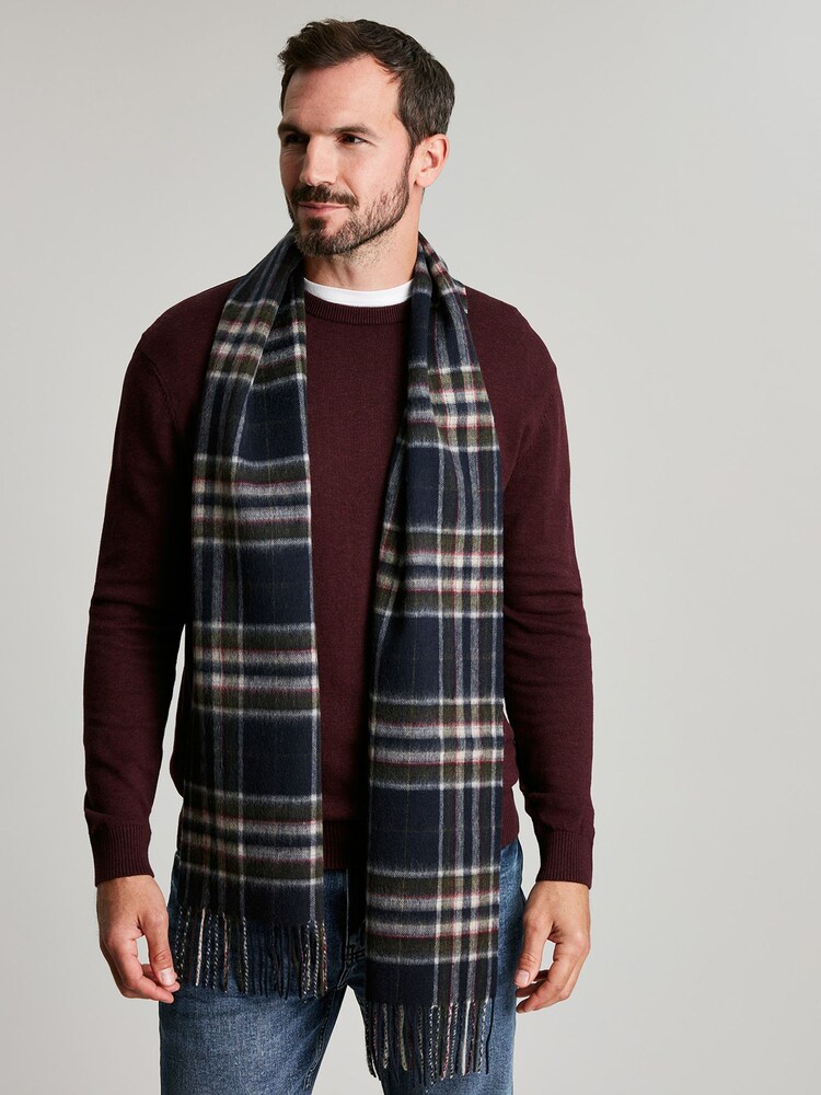 Joules Tytherton Navy Check Wool Scarf - Image 1 of 5