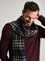 Joules Tytherton Navy Check Wool Scarf - Image 2 of 5