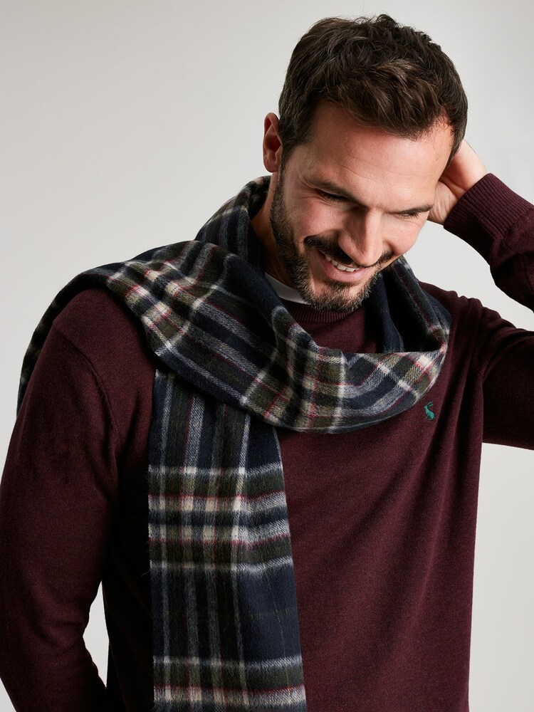 Joules Tytherton Navy Check Wool Scarf - Image 2 of 5