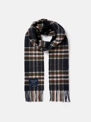 Joules Tytherton Navy Check Wool Scarf - Image 3 of 5