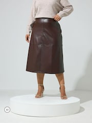 Yours Curve Brown Faux Leather Skirt - Image 1 of 5