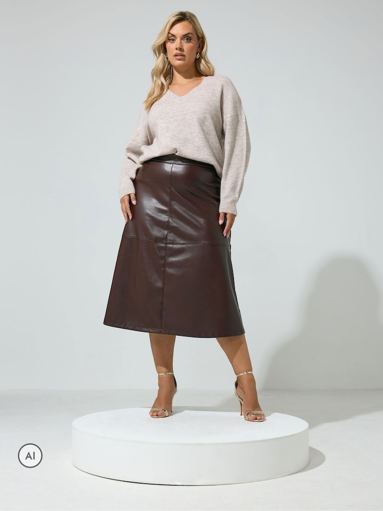 Yours Curve Brown Faux Leather Skirt - Image 2 of 5